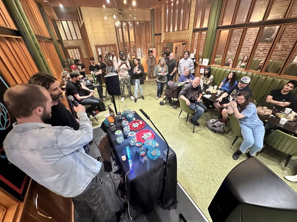 Sense cannabis and SFGate's Lester Black at Moe Greens. (David Downs)